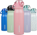 BJPKPK Water Bottle with Straw 25oz Insulated Water Bottles Reusable Stainless Steel Metal Thermal Flask with Leak Proof Lockable Lid and Carry Handle,Light Pink