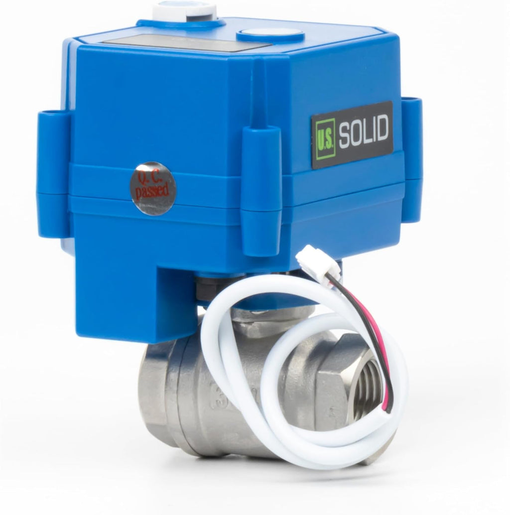 U.S. Solid Motorized Ball Valve with Manual Function - 1/2" Stainless Steel, Full Port, 85-265V AC, 2-wire Automatic Return, Normally Closed