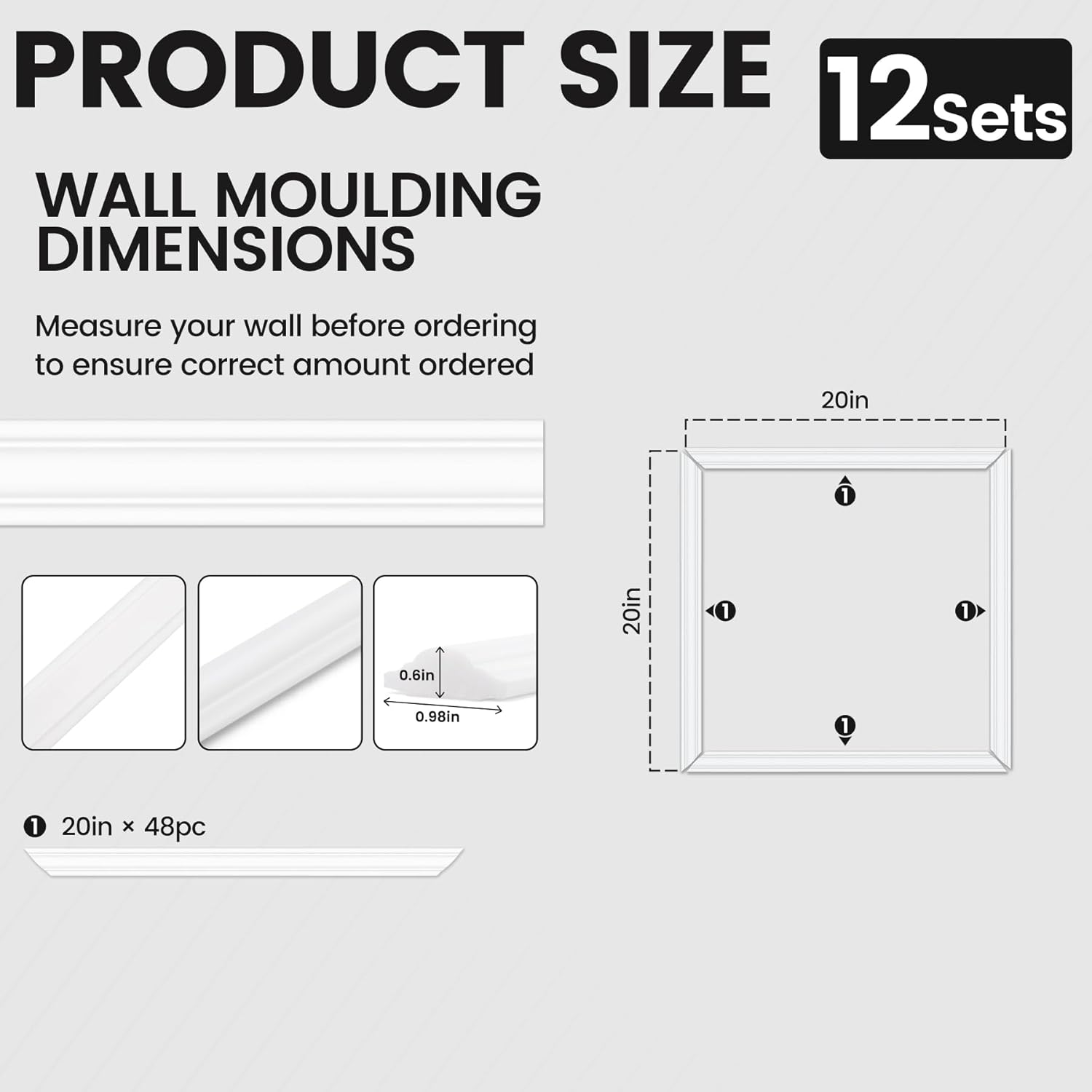 Peel and Stick Wainscoting Panels Kit, 12 Sets 20''x20'' Premade Wall Molding Peel and Stick Panels for Interior Wall Trim, Easy DIY Wainscoting Panels Peel and Stick Decor