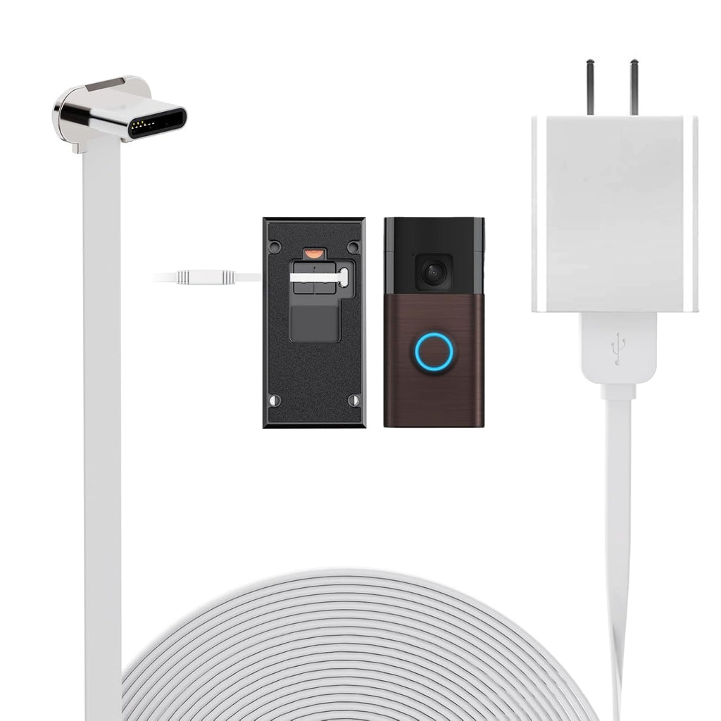 Charging Cable for Ring Battery Doorbell(2024 Release), Super Thin Bent Type-C Cable for No Drill Doorbell, 25Ft Doorbell Charging Cable Sustainable Power Supply