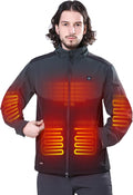 DEWBU Soft Shell Heated Jacket for Men with 12V Battery Pack and Detachable Hood Outdoor Electric Heating Coat