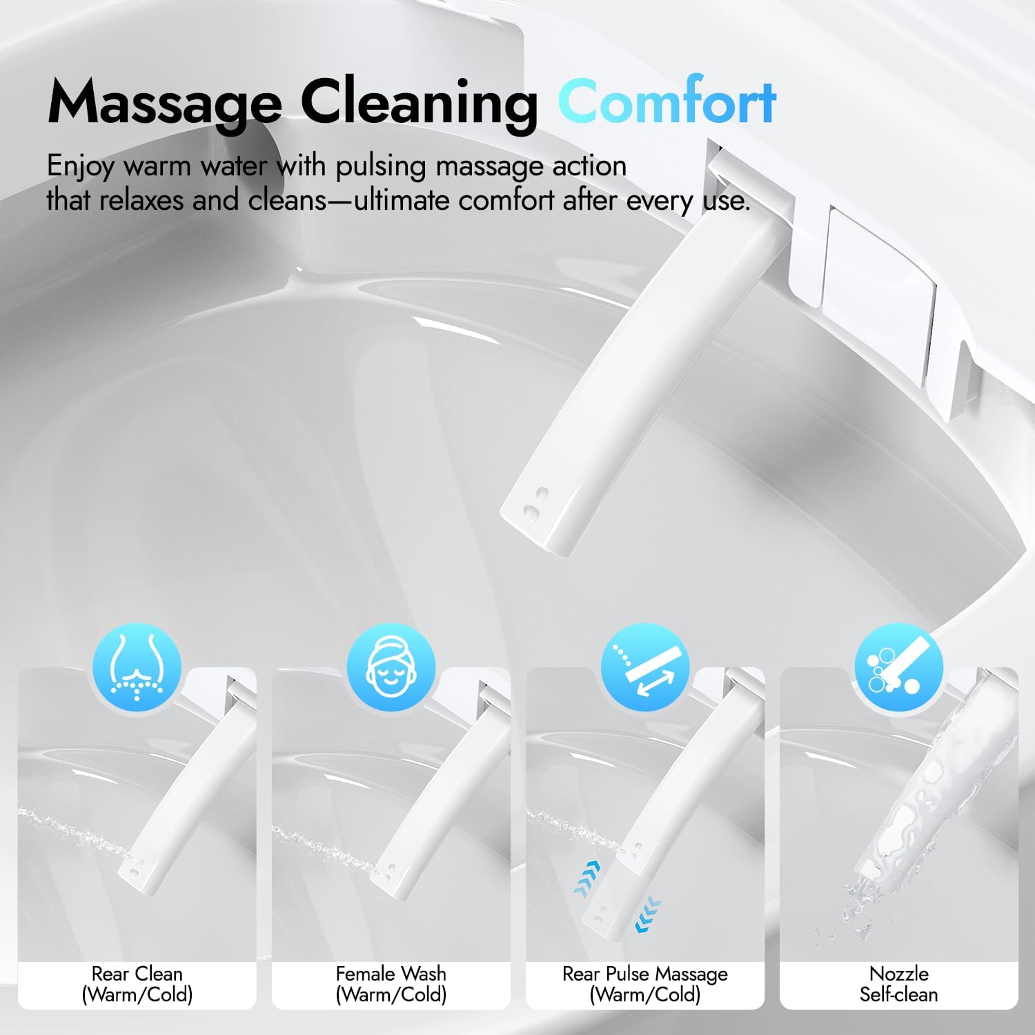 WANSID Compact Smart Toilet With Bidet, Heated Seat, Auto Open/Close Lid, Blackout Flush, Warm Water & Air Dry Function, One-piece Toilet with Tankless Design, Space-Saving, Night Light