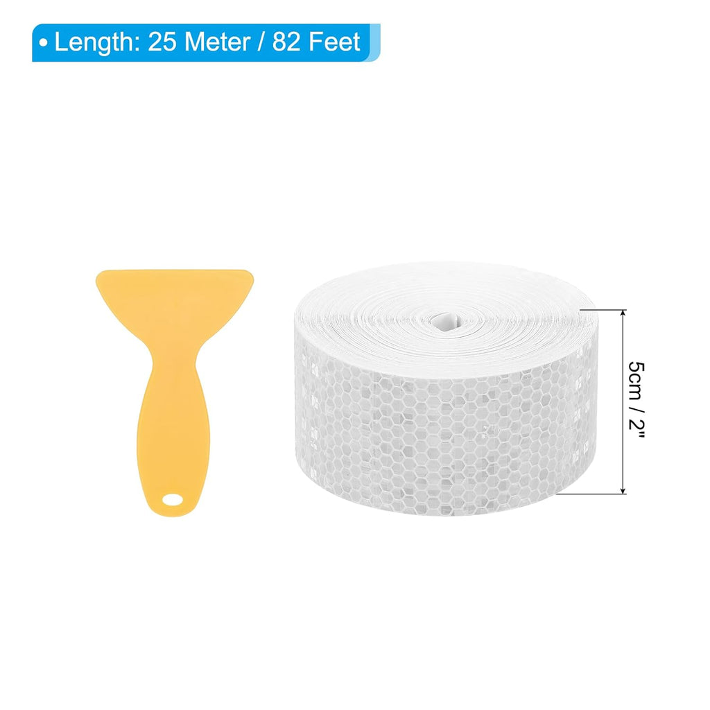 PATIKIL 2 Inch x 82 ft Reflective Tape, 1 Roll Waterproof Self Adhesive High Visibility Caution Warning Safety Tape Reflector with Scraper for Trucks Trailers Cars, White