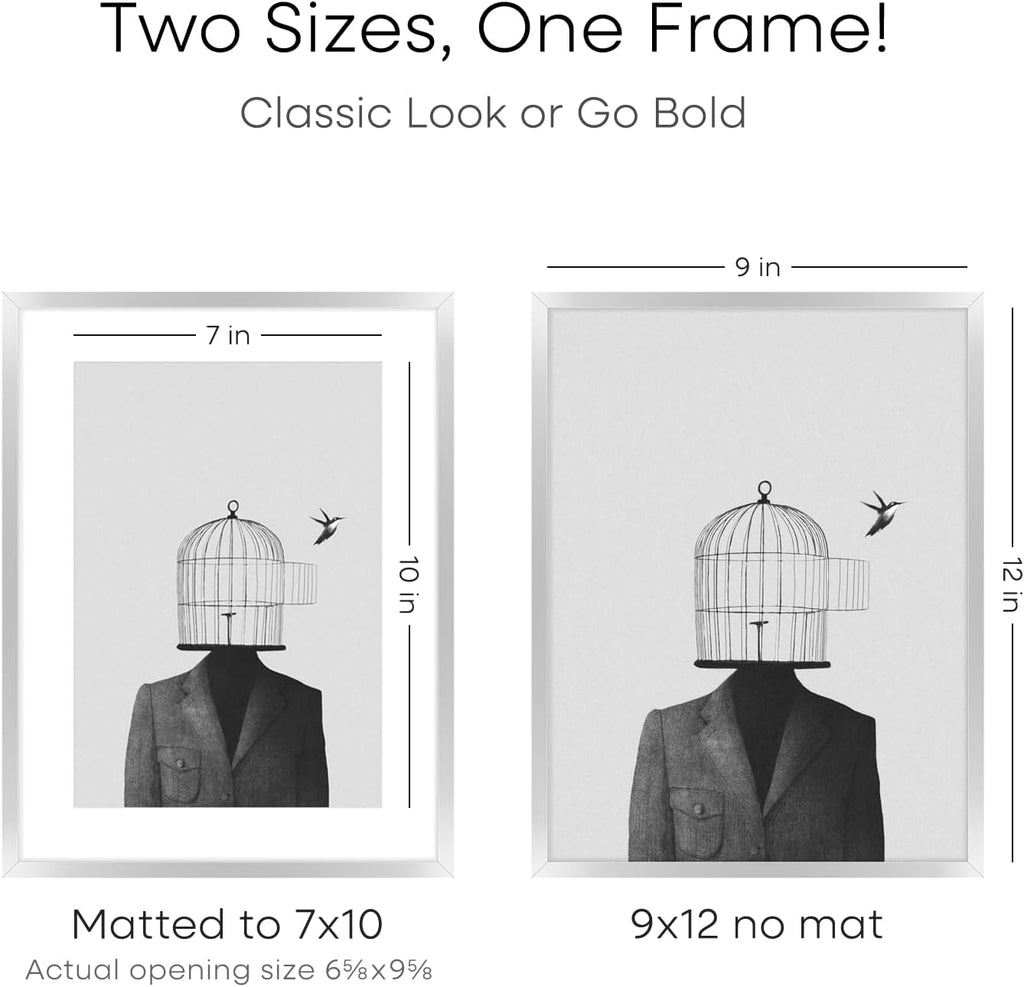 Homeforia 9x12 Picture Frame Silver, High End Metal 9 x 12 Frames with Mat 7 by 10 inch Photo, 9by12 Poster Frame Matted to 7x10 Print, 12x9 Wall or Tabletop Frames, Tempered Glass, Wall Kit, Set of 3