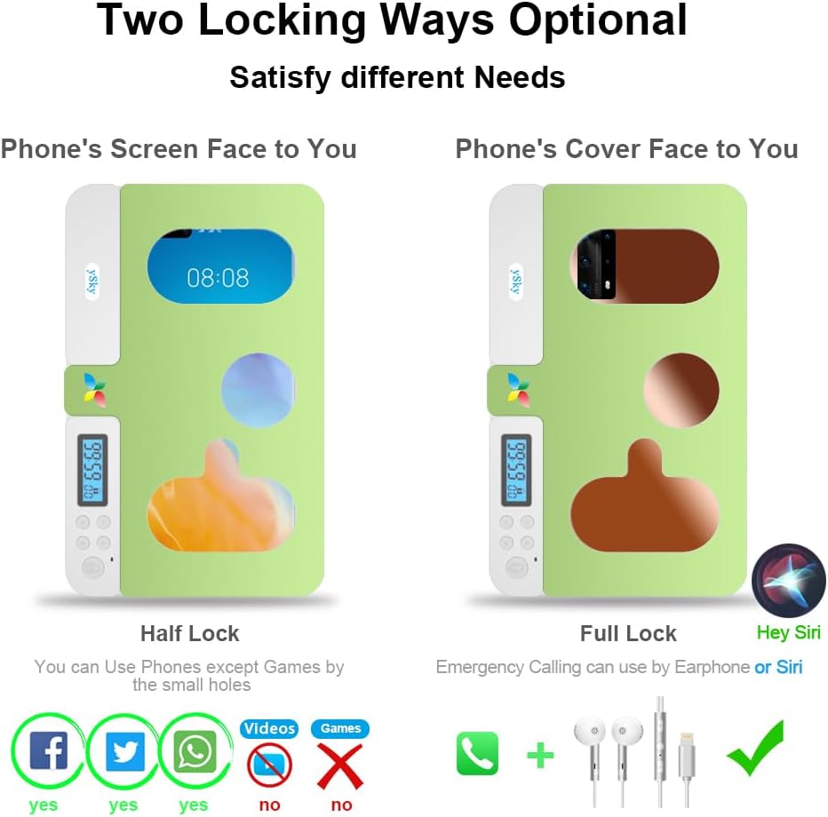 ySky Portable Phone Lock Box with Timer for iPhone and Android Phones, Self-Control Timed Phone Jail Locker to Help Kids,Students, Adults Focus Back, Unplug from Phones Boost Your Mental Wellness