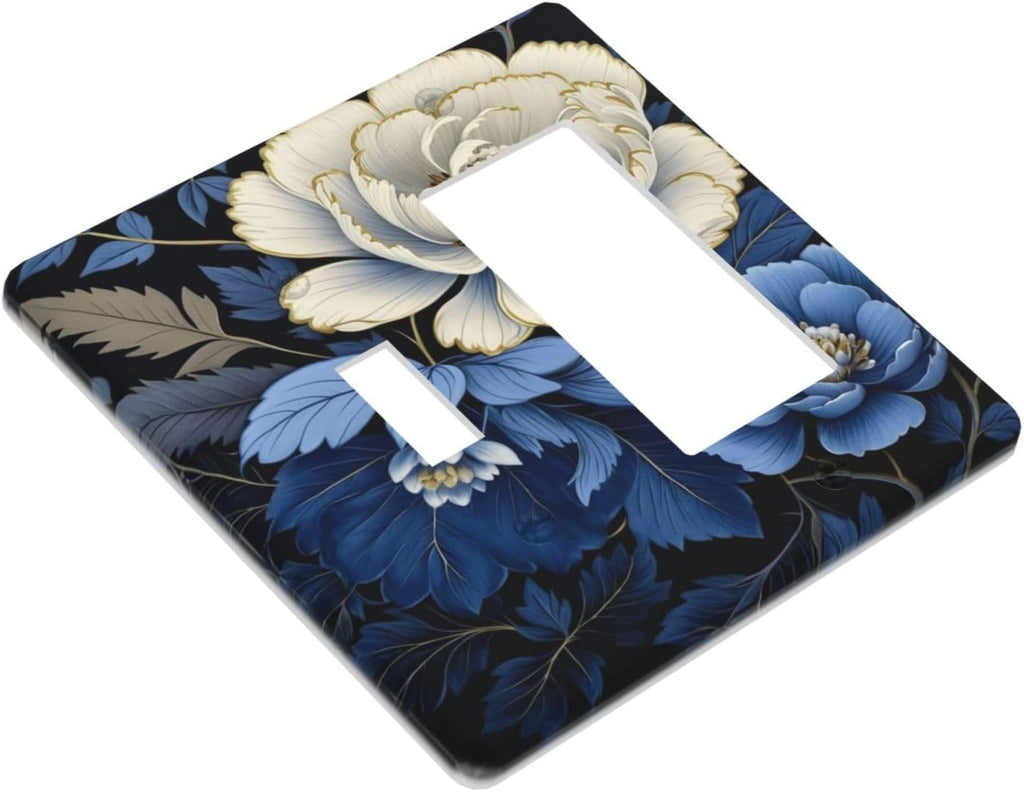 Blue White Flowers Light Switch Covers 2 Gang Single Toggle Rocker Combination Wall Plate Cover Electrical Faceplate Decorative Switchplate for Farmhouse Living Decor