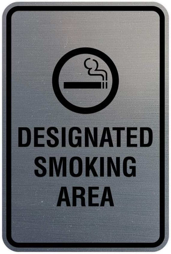 Signs ByLITA Portrait Round Designated Smoking Area Sign with Adhesive Tape, Mounts On Any Surface, Weather Resistant, Indoor/Outdoor Use (Brushed Silver) - Large 2 Pack