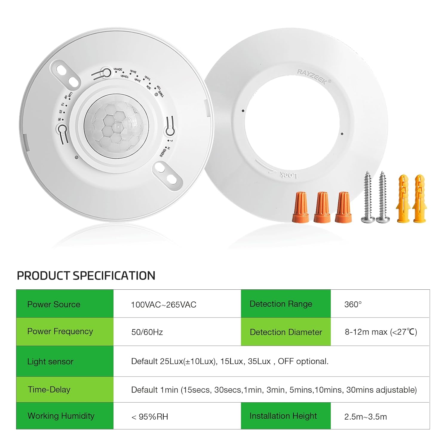 RAYZEEK Ceiling Sensor Light Switch,360 Degree Occupancy Sensor,10A,120V Hard-Wired Motion Sensor,High Sensitive Motion Sensor Detector Light Switch,Neutral Wire Required,Commercial/Industrial Grade