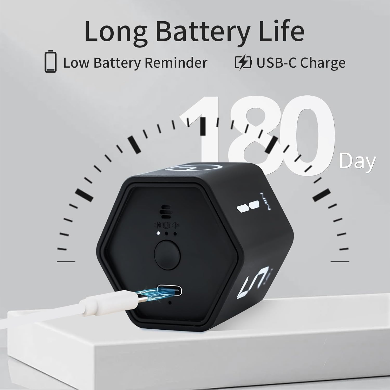 Productivity Timer Flip Gravity Sensor Pomodoro Cube Timer Countdown & Countup,1/5/10/30/60min Preset & Custom Timing, Mute/Vibrate/Sound for ADHD,Work,Study,Kitchen(1, Black Hexagon)