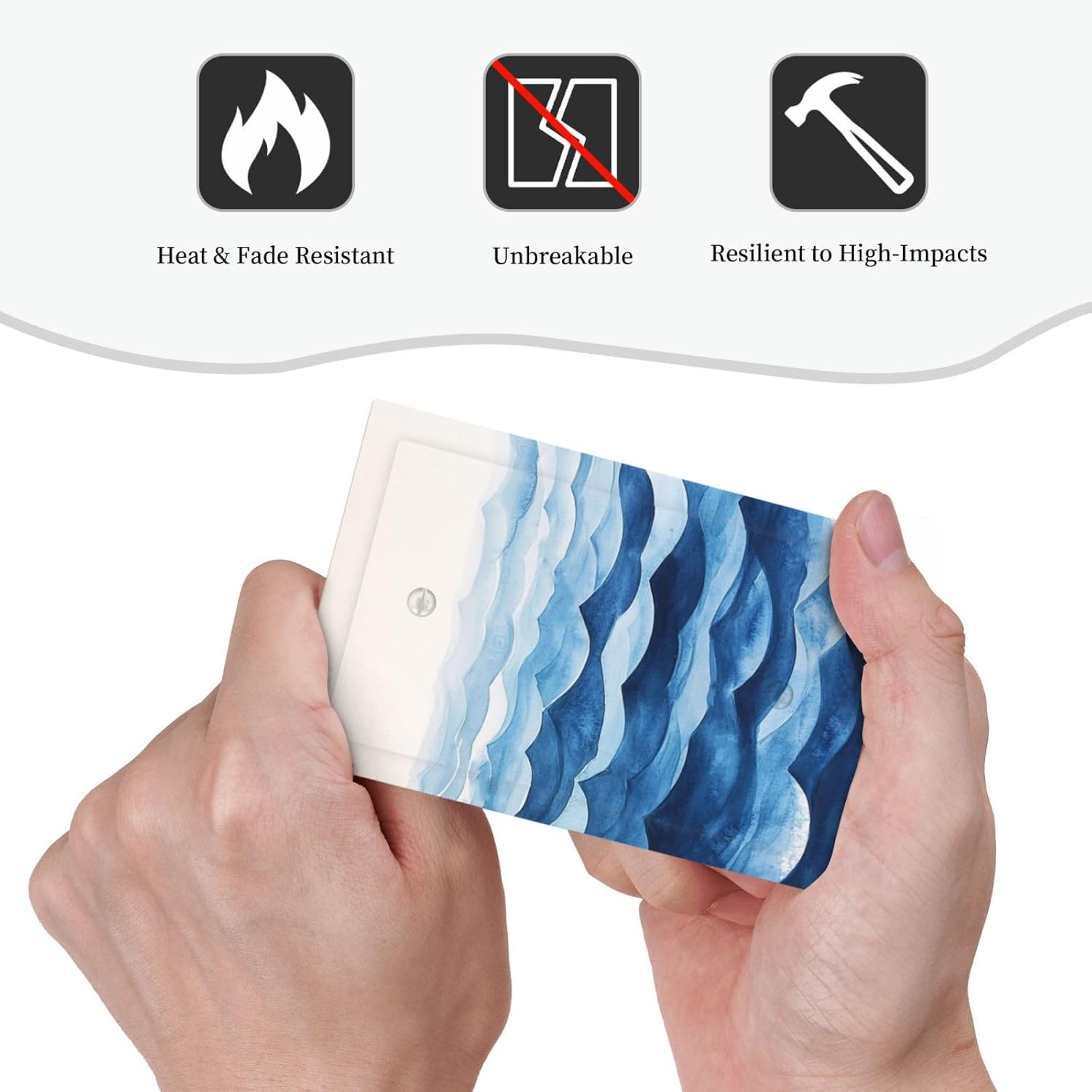 Light Switch Cover Plate Blue Watercolor Textured Abstract Ocean Wave 1 Gang No Device Blank Wall Plate Electrical Outlet Cover Decorative Switch Plate Covers for Bedroom living Room Decor