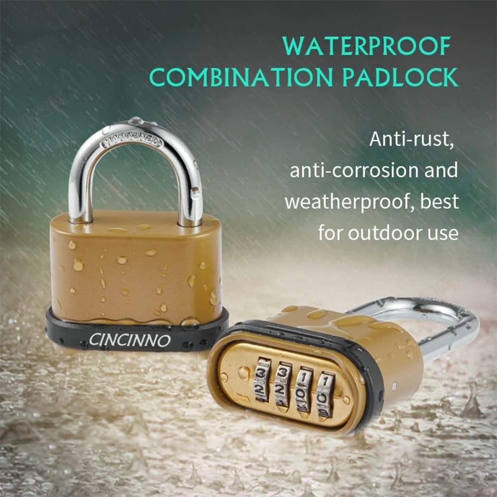 4 Digit Combination Lock, Outdoor Combination Padlock with Hardened Steel Shackle,Locks with Code for Sheds, Fence, Storage Unit and Gate