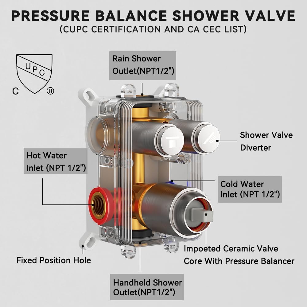 Shower Faucets Sets Shower System Brushed Nickel, STARBATH 12" Ceiling Mount Rain Showerhead and 8" Wall Mounted Rainfall Shower for Couples, On Off Button Valve Dual Head Shower Systems Complete