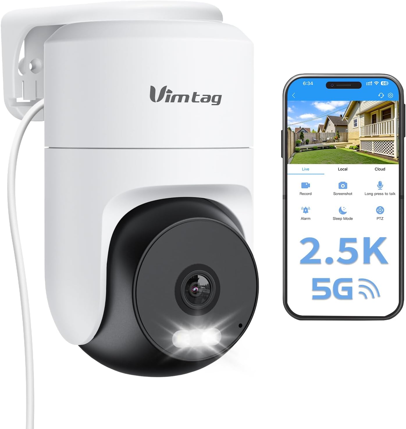 VIMTAG Security Camera Outdoor/Indoor, 2.5K Outside Cameras for Home Security, 360° Pan/Tilt House Surveillance, Motion Tracking, Color Night Vision, 5G/2.4G WiFi, 2-Way Audio, Cloud/SD Card Storage