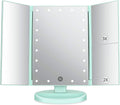 deweisn Tri-Fold Lighted Vanity Tabletop Mount Mirror with 21 LED Lights, Touch Screen and 3X/2X/1X Magnification, Two Power Supply Mode Make up Mirror,Travel Mirror