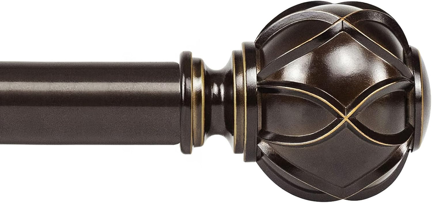 KAMANINA Curtain Rods for Windows 66 to 120 Inch, 7/8 Inch Antique Bronze Heavy Duty Curtain Rod 32 to 120 (2.6-10ft), Adjustable Decorative Drapery Rods with Netted Texture End