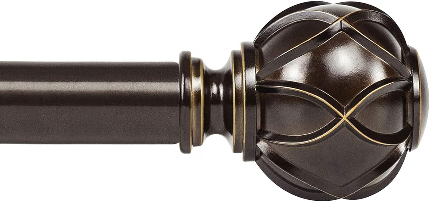 KAMANINA Single Curtain Rod 32 to 58 Inch(2.6-4.8Ft), 7/8 Inch Antique Bronze Adjustable Drapery Rod for Windows, Decorative Netted Texture End