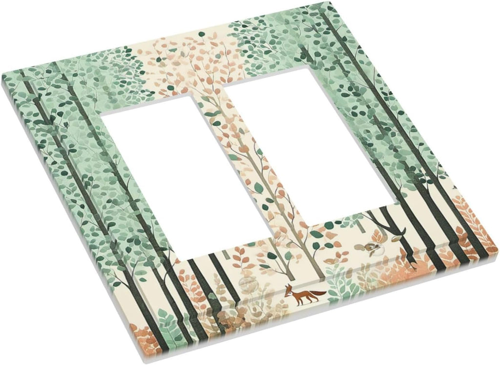 Boho Wildflower Forest Woodland Animals Decorative Outlet Covers 2 Gang Double GFCI Rocker Light Switch Cover Plate Electrical Wall Panels for Bedroom Bathroom Decor