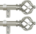 KAMANINA 2 Pack Curtain Rods 32 to 58 Inches (2.6-4.8ft), 3/4 Inch Curtain Rods for Windows Splicing Adjustable Single Drapery Rod with Twisted Cage Finial, for Indoor and Outdoor, Antique Silver