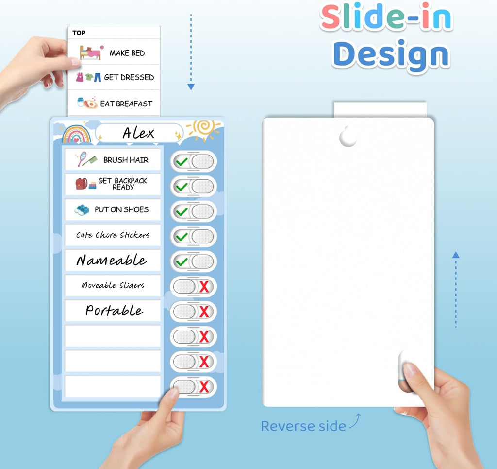 2 in 1 Namable Chore Chart for Kids, Dry Erase Morning/Bedtime Routine Chart for Kids for Refrigerator, Magnetic Visual Schedule for Kids Toddlers to Do List Checklist for Multiple Kids