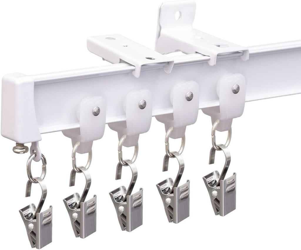 Bendable Ceiling Curtain Track Ceilings Mount or Wall Mounted Heavy-Duty Room Divider Curtains Rails for Living room Bedroom Shower Privacy RV Garage Dividers with Clips，White 21 FT