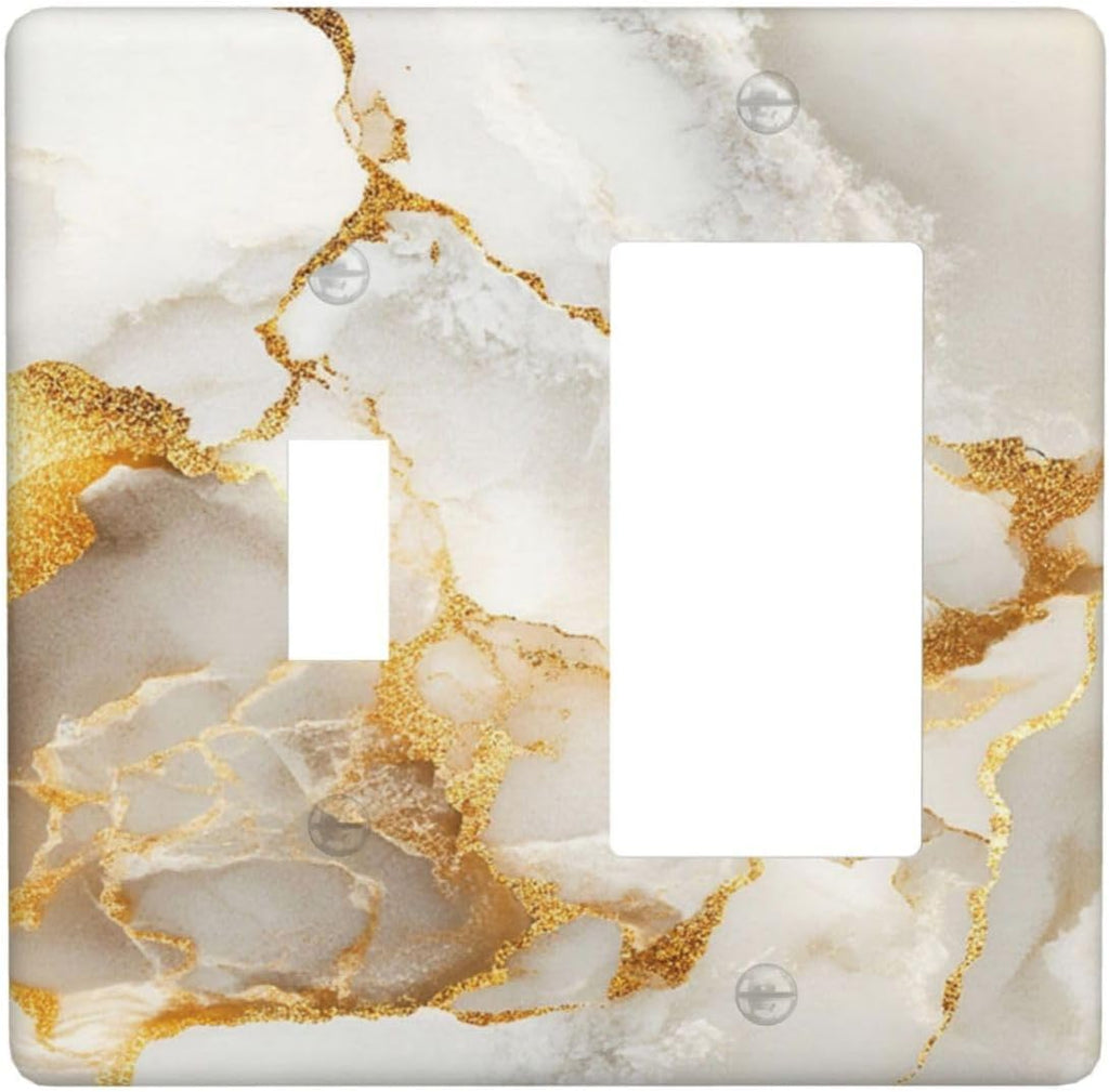 Gold Marble Crack Simple Abstract Print Outlet Covers 1 Toggle 1 Rocker Combination Decorative Wall Plate Electrical Switch Plates Light Switch Cover Plate for Bathroom Kitchen Home Decor
