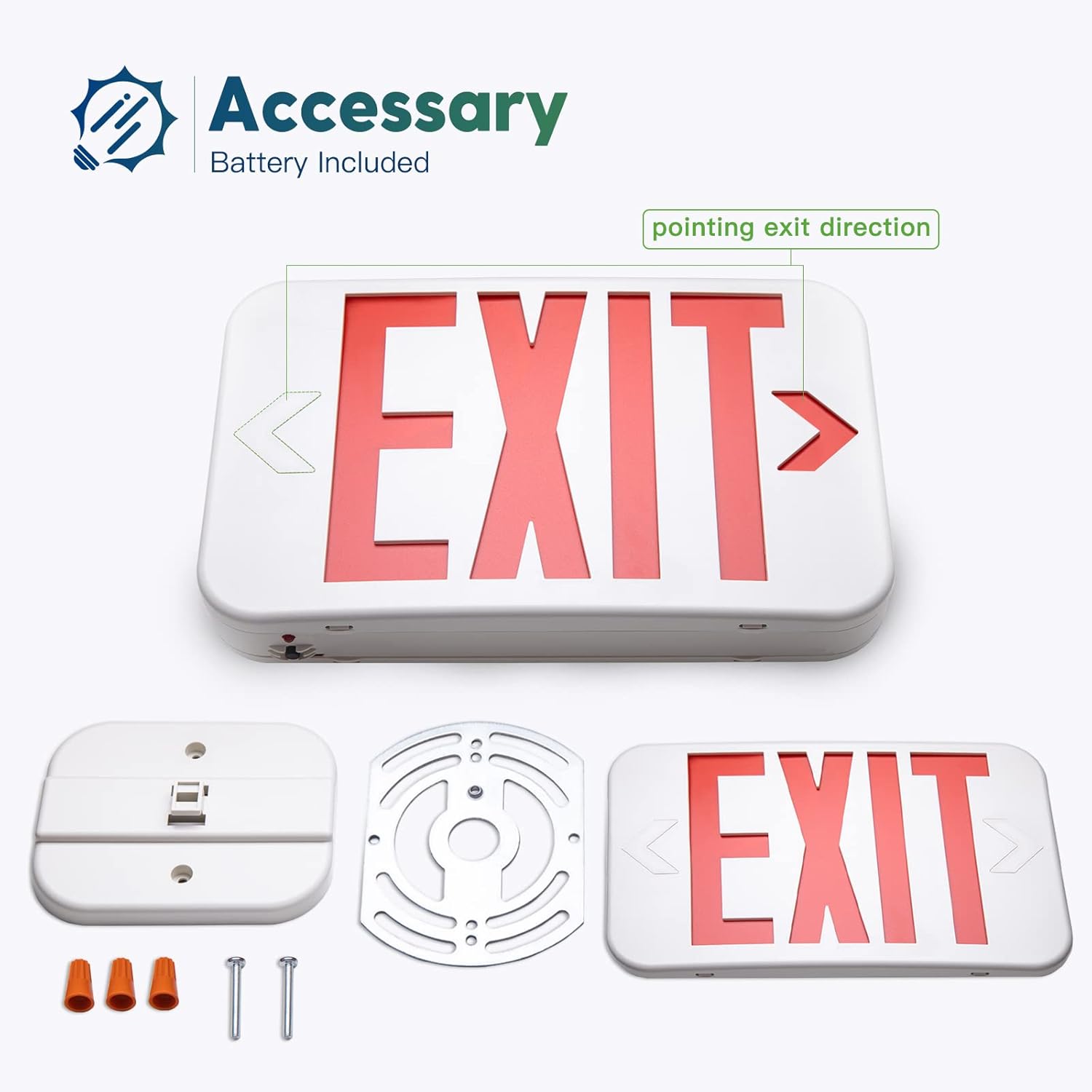 FREELICHT Red LED Exit Sign with Battery Backup，Exit Sign for Business，Easy to Install，UL Certified，AC 120/277V，Pack of 4