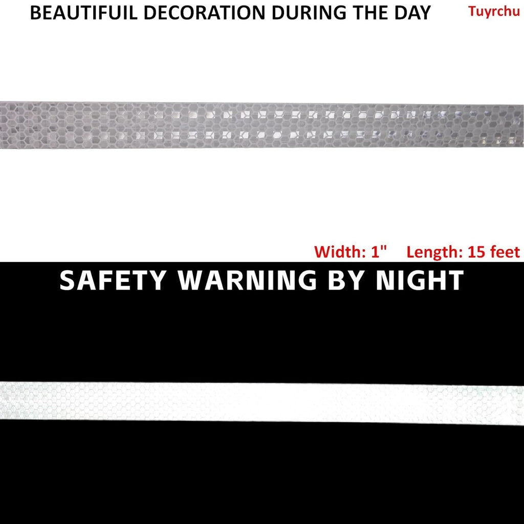 White Reflective Tape Outdoor Waterproof 1 inch, High Visibility Warning Industrial Marking Tape,Safety Stickers (15 feet)