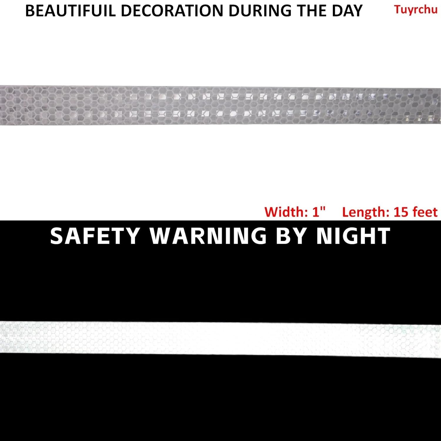 White Reflective Tape Outdoor Waterproof 1 inch, High Visibility Warning Industrial Marking Tape,Safety Stickers (15 feet)