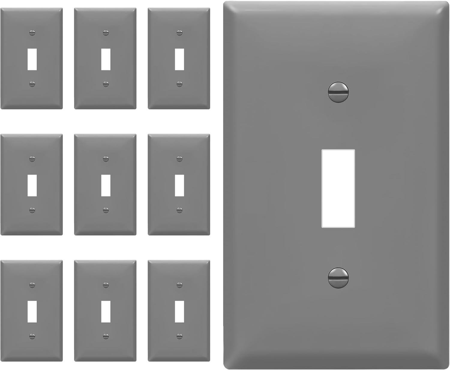 ENERLITES Toggle Light Switch Wall Plate Cover, Gloss Finish, Size 1-Gang 4.50" x 2.76", Unbreakable Polycarbonate Thermoplastic, 8811-GR-10PCS, Gray (10 Pack), Grey