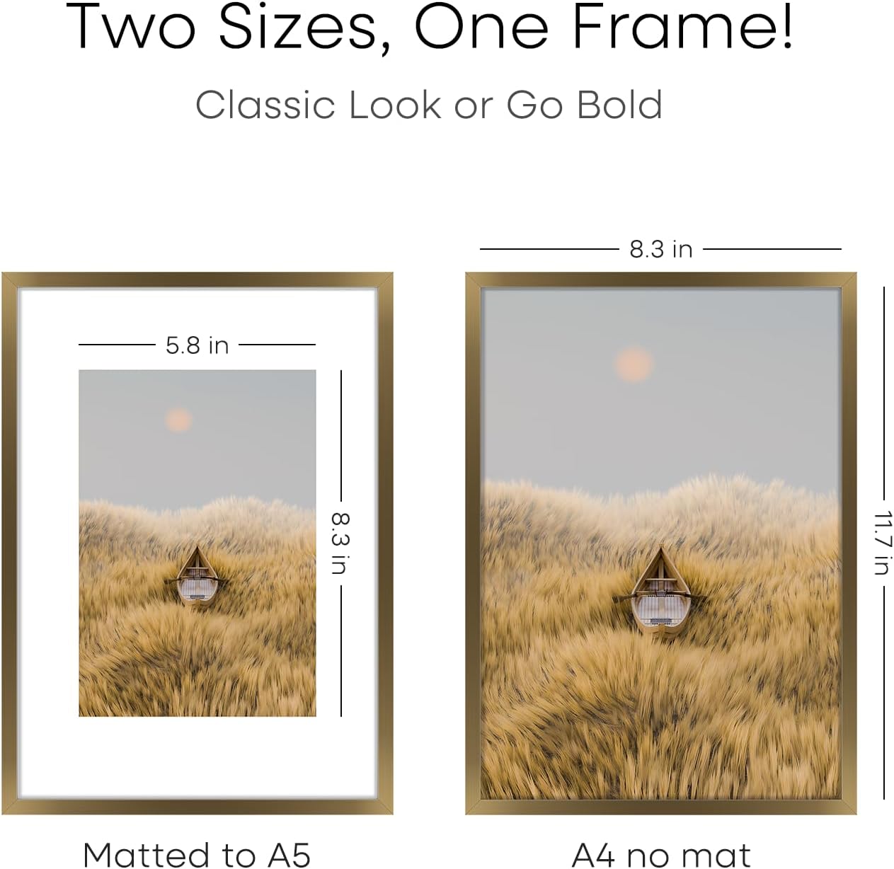 Homeforia A4 Picture Frame Bronze, High End Metal 8.3 x 11.7 inch Brass Poster Frames with Mat 5.8 by 8.3 Print, A4 Frames Matted to A5 Photo, 8.3x11.7 Wall or Tabletop Frame, Tempered Glass, Set of 3