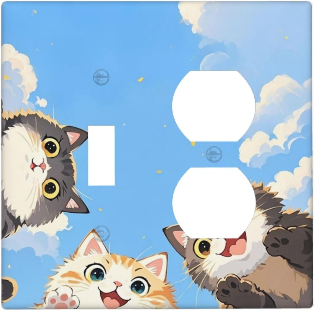 Wallplates Orange Gray Cute Cat Sky Cloud Cat S Paw 1 Toggle 1 Duplex Switch Plate Electrical Gfci Faceplate Decorative Light Switch Covers For Kids Room Nursery Decor