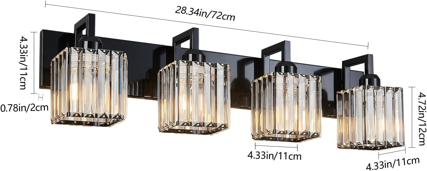 Modern Bathroom Vanity Light 4-Lights Plating Black Vanity Light Crystal Wall Light Bathroom Light Fixtures