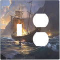 Outlet Covers Medieval Vintage Sailing Adventure Sailings Ocean Waves 1 Toggle 1 Duplex Switch Plate Covers Electrical Light Switch Cover Plate Decorative Wall Plate Socket Cover for Bedroom Cabin