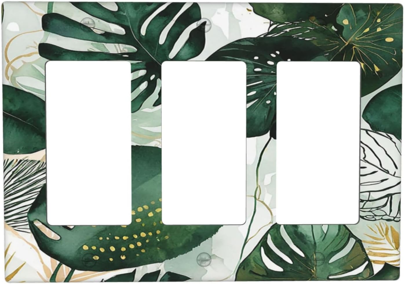 Light Switch Covers Boho Tropical Leaves 3 Gang Rocker Electrical GFCI Decorative Triple Outlet Wall Plate Cover Switchplate for Bedroom Bathroom Decor
