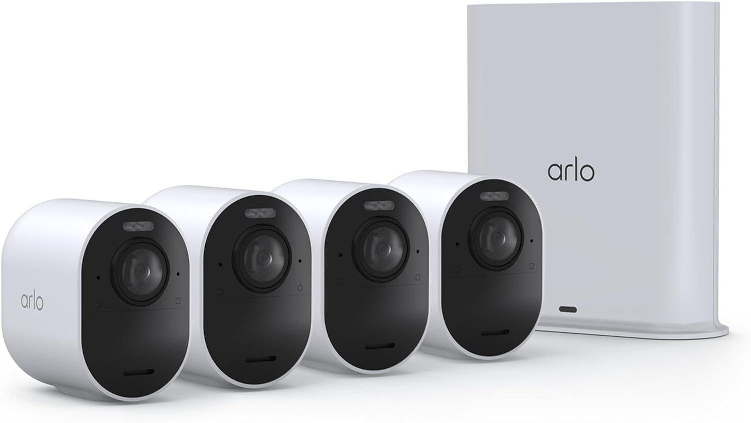 Arlo Ultra Security Camera 4K HDR (3rd Gen, 2025 Release) + SmartHub, Battery Power, Emergency Response, AI Event Captions, 1-Month Trial of Secure Plan, 180° Field of View, 4 Cam, White