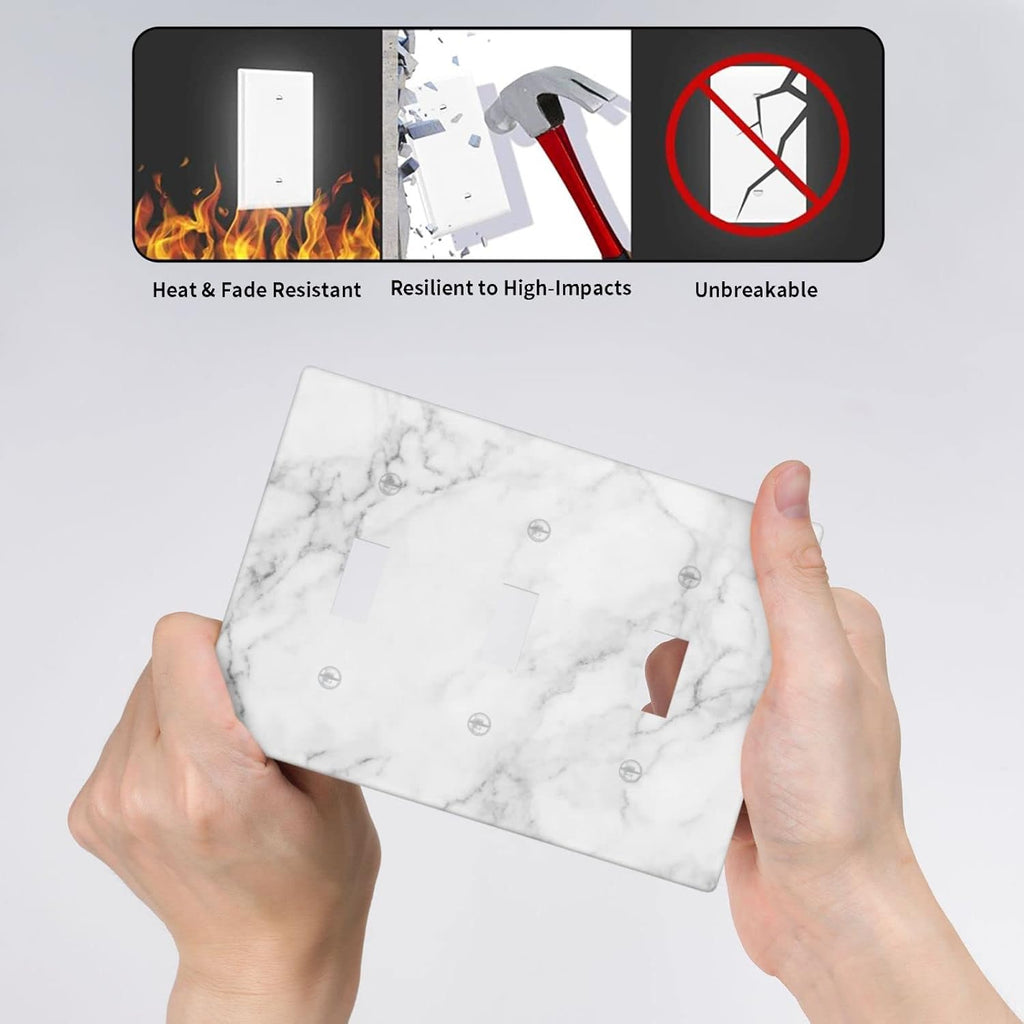 White Marble Pattern Light Switch Cover Plates Decorative Wall Plate Triple Toggle Art Print Faceplate for Kitchen Home Kids Room Decor 6.38" X 4.5"
