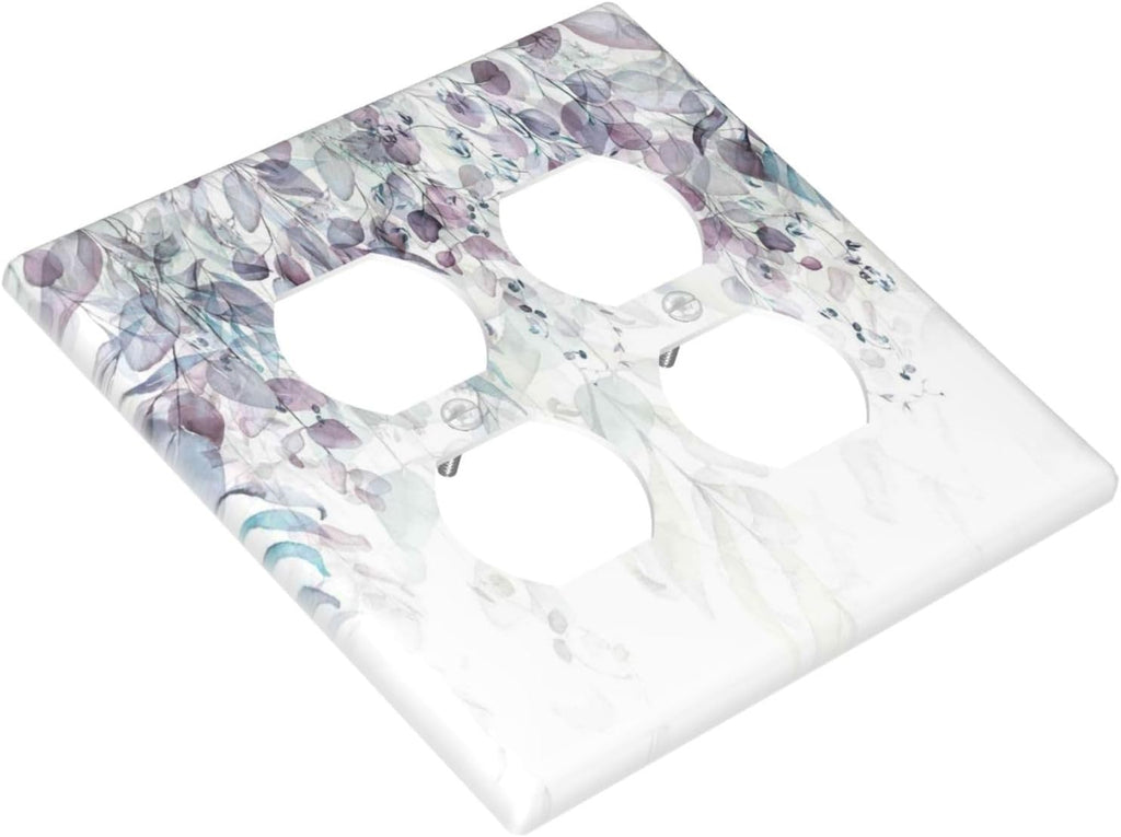 Hazy Leaves Ivy Nature Plants Eucalyptus Leave Outlet Covers 2 Gang Double Duplex Decorative Light Switch Covers Electrical Wallplates Socket Faceplate for Bedroom Home Decor