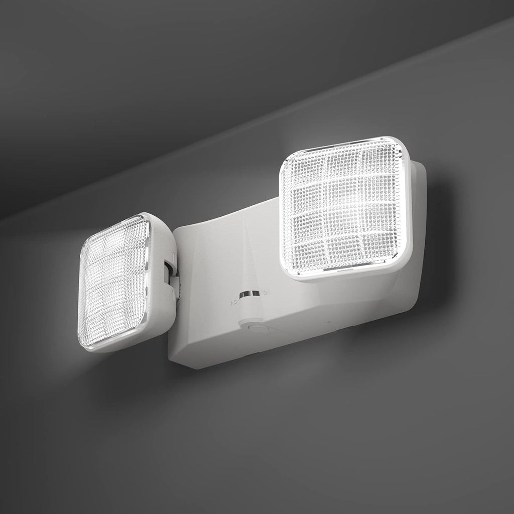 SPECTSUN 18 Pack White LED Emergency Lights with Battery Backup-UL Listed Two Head Adjustable Emergency Lighting Fixtures - 120-277V AC-Exit Sign Lights (18 Packs-U3)