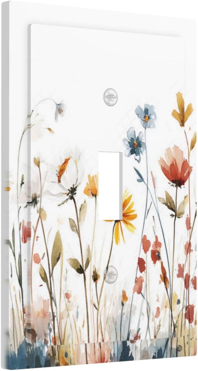Watercolor Wildflower Colorful Floral Plant Decorative Light Switch Cover 1 Gang Single Toggle Device Electrical Faceplate Switchplates Decorator Outlet Wall Plate for Bed Room Living Room Decor