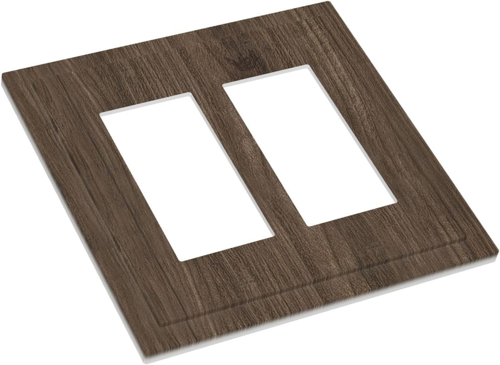 Decorative Outlet Covers Rustic Walnut Wood Grain 2 Gang Double Rocker Light Switch Cover Plate Electrical Switch Plate Cover Decorate GFCI Wall Plate for Farmhouse Cabin Decor