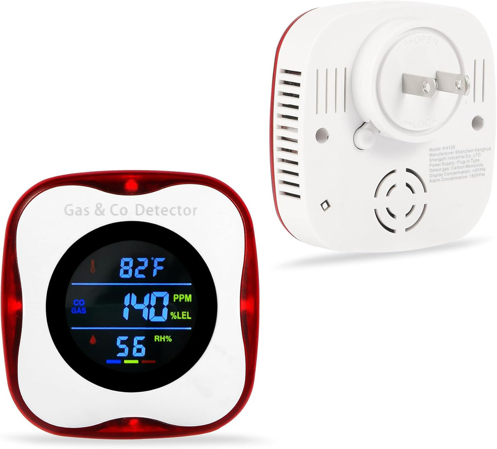 Combination Gas & Carbon Monoxide Detectors Plug in,Natural Gas Detector,Propane,Carbon Monoxide Alarm,CO Level & °F & Humidity & Explosive Gas Detector for Home,Kitchen,RV