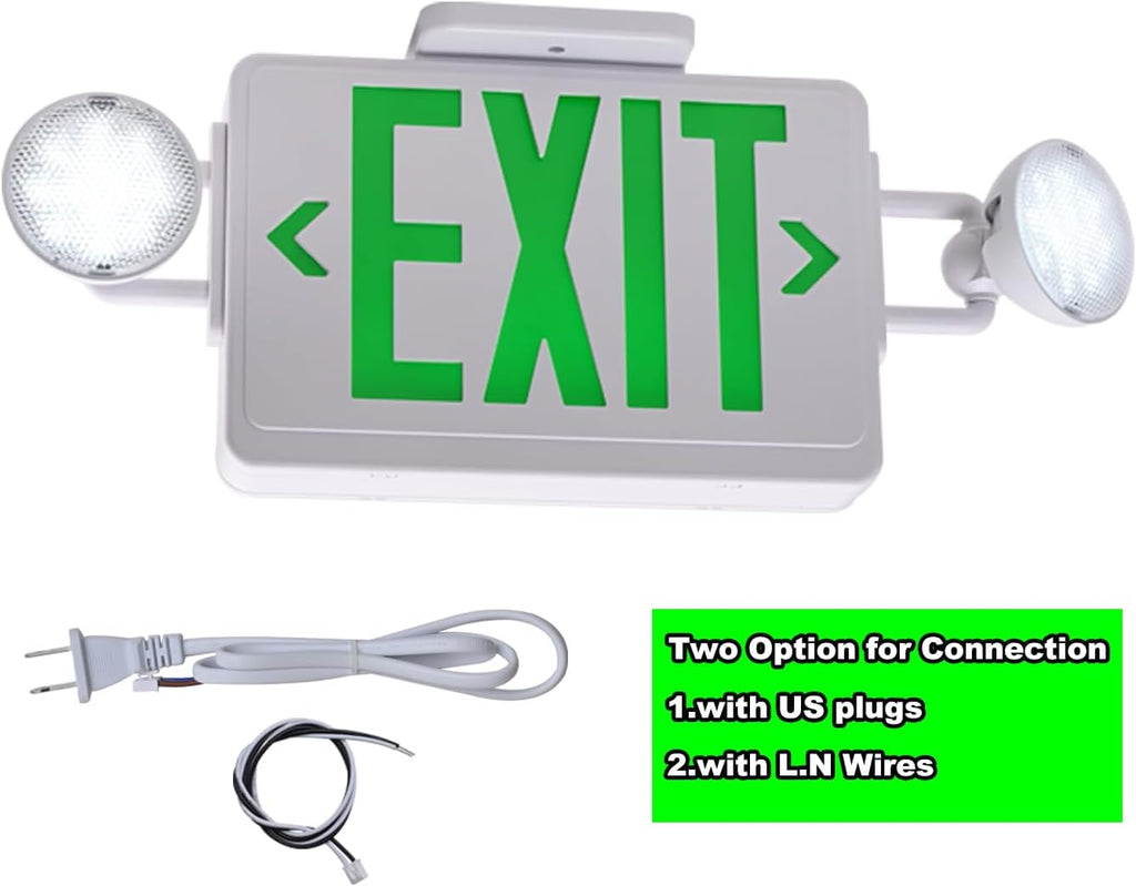LED Exit Signs with Emergency Lights,200lm 3Hours Green Emergency Exit Sign with Lights Battery Backup, Double Face UL 924 AC85-277V Plug in Cord