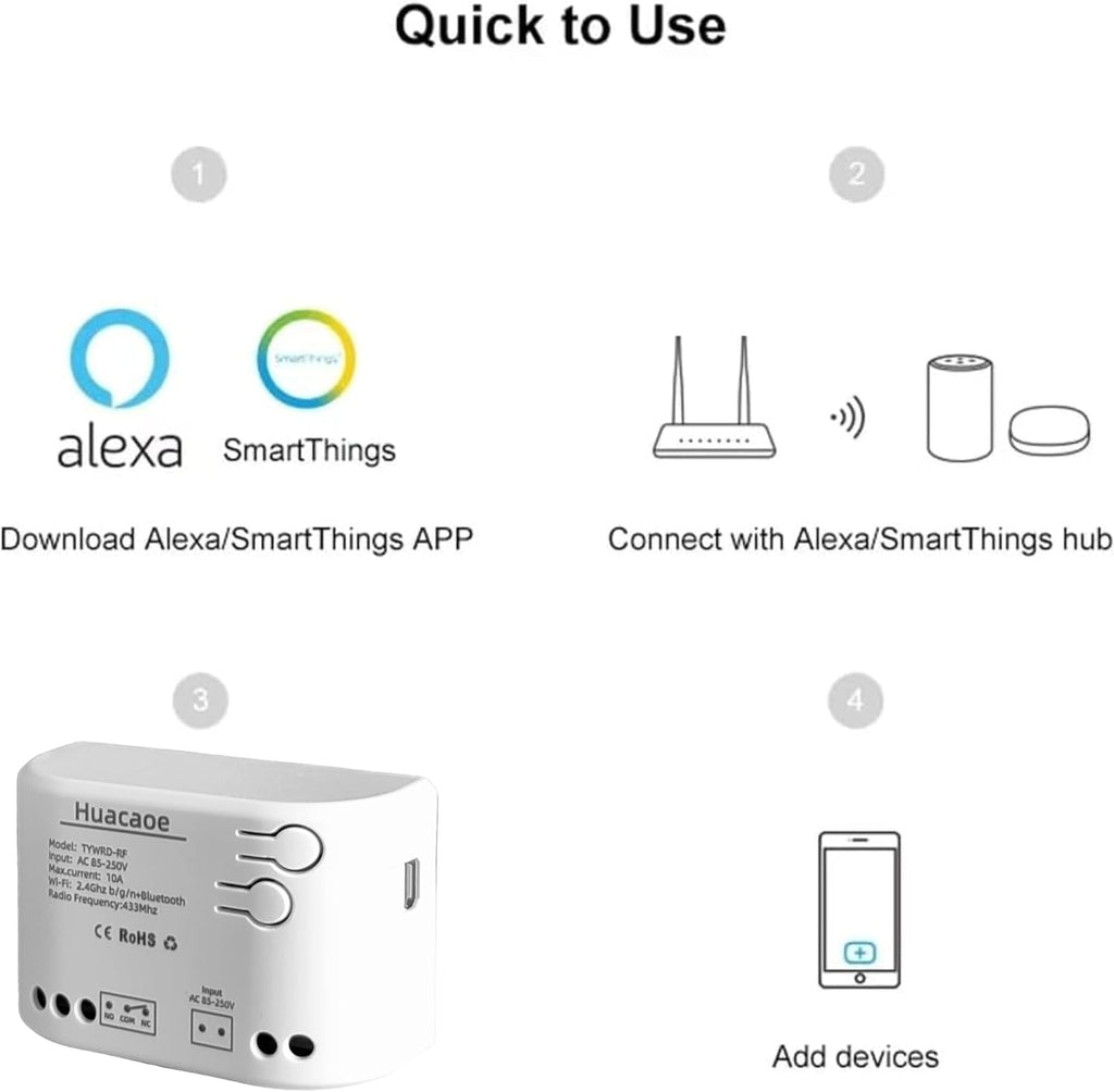 Tuya Smart Life WiFi Switch Module,Tuya 1 Channel Updated USB 5V/AC 85-250V,Momentary Inching Self-Locking Relay Module,Tuya App Remote Control,Dry Contact,Compatible with Alexa Goolge Home