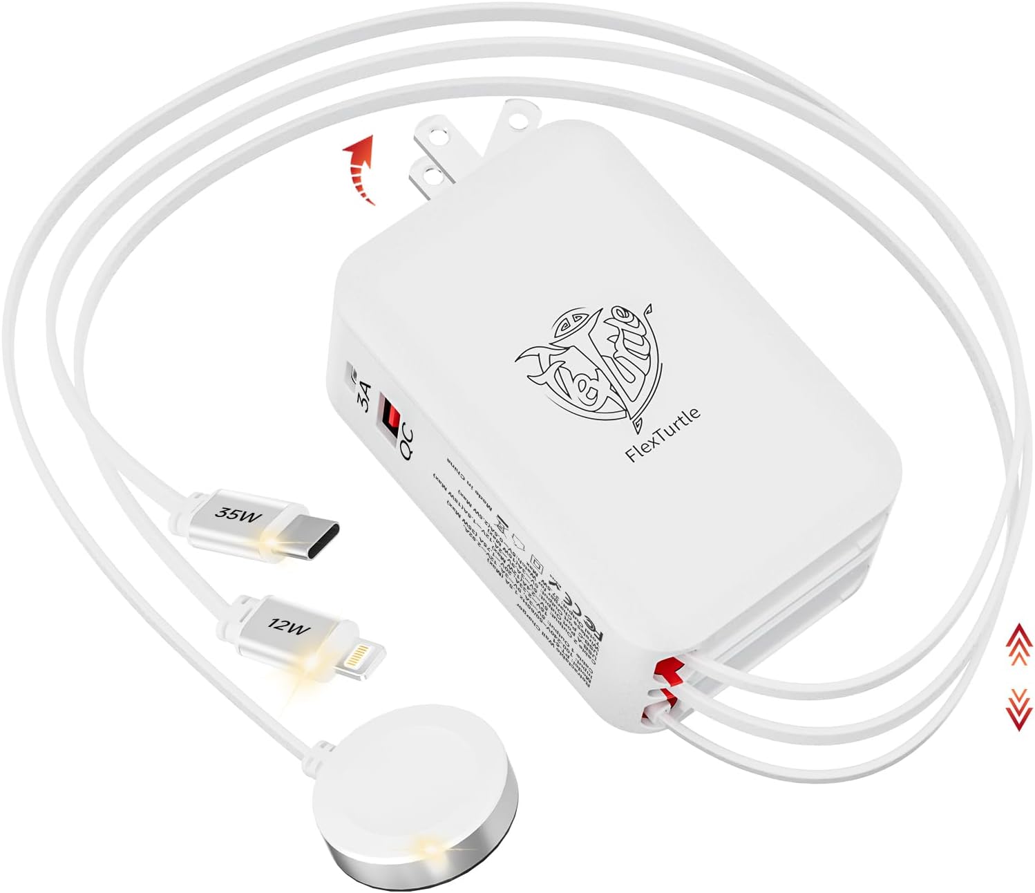 Retractable Apple Watch Charger, 5 in 1 Travel Charging Station for Apple Devices, Retractable Chargers for Multiple Devices with Multi Charging Cable, Charger Block for Apple Gear (White)