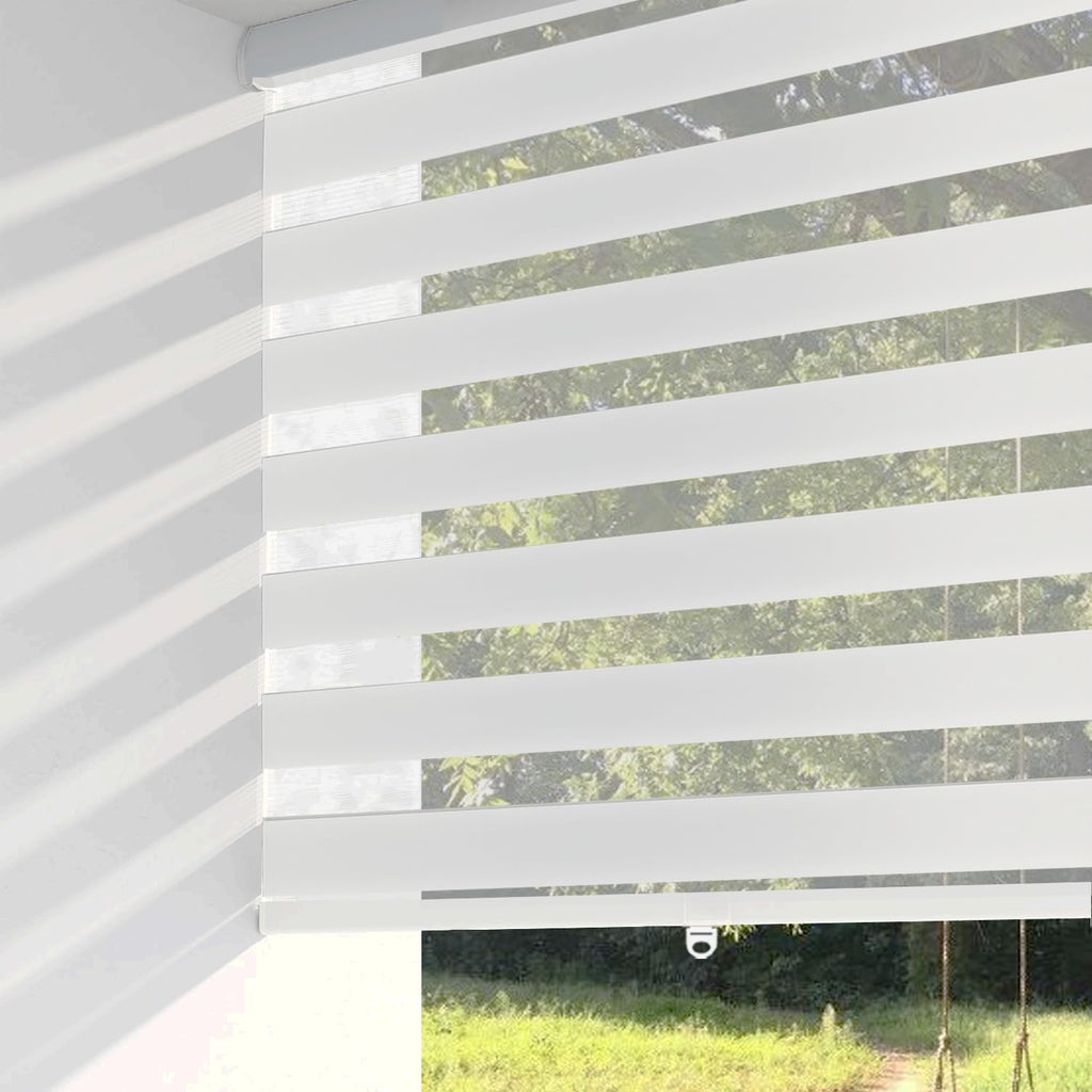 Shadesu Cordless Zebra Blinds for Windows, 42" W x 72" H, White, Dual Layer Free-Stop Zebra Shades, Light Control for Day and Night, Sheer Blinds for Indoor Windows, Bedroom, Kitchen