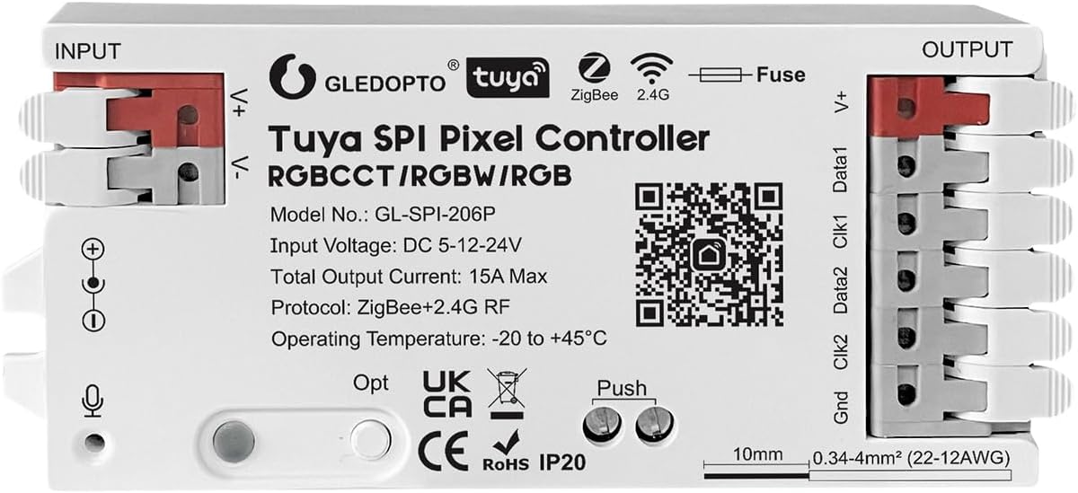 ZigBee Tuya SPI Pixel LED Strip Light Controller Smart Life APP Control RGB IC Dynamic Lighting Static Mode Music Sound ZigBee2mqtt Home Assistant WS2811 SK6812 WS2805 (Tuya ZigBee Hub Require)