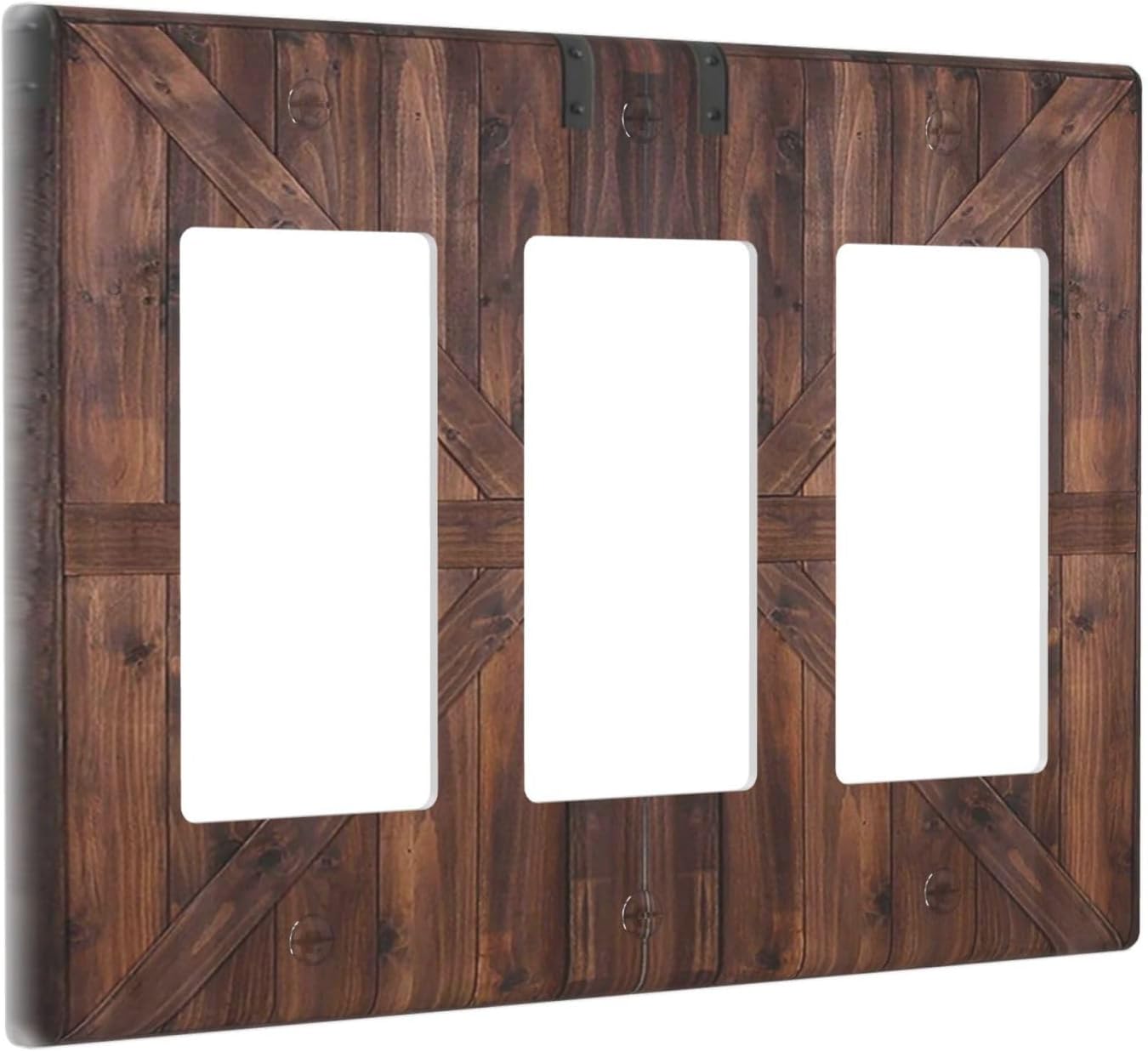 Decorative Outlet Covers Vintage Brown Farmhouse Barn Door 3 Gang Light Switch Cover Plate Triple Rocker Wall Plates for Electrical Outlets Switch Plate Covers for Bedroom Home Decor