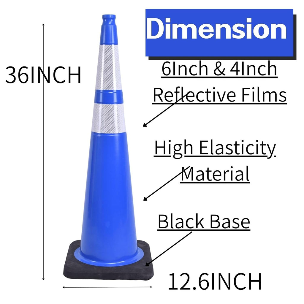 BESEA 6Pack 36” inch Traffic Cones Blue Road Parking Cones Construction Safety Cone Structurally Stable for Traffic Control(Blue Color)