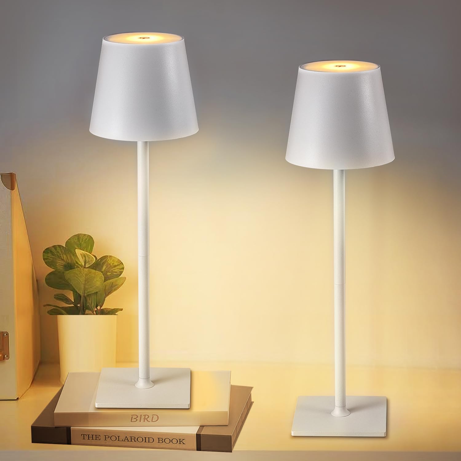 2 Pack Cordless Table Lamps, 3 Colors Stepless Dimming, 5000mAh Rechargeable Battery LED Desk Lamp for Bedroom/Couple Dinner/Desk/Cafe/Dining Room/Terrace