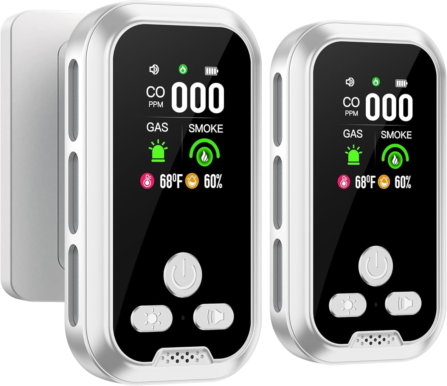 2Pack 5IN1 Plug in Smoke & Carbon Monoxide Detector & Combustible Natural Gas Combination Builti-in Backup Battery HD Screen [Smoke Gas CO Temp Humidity Sensor] for Home Hotel Travel (White)